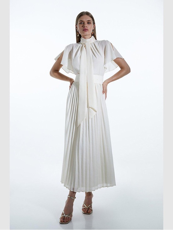 Karen Millen Dresses & Skirts - NWOT Karen Millen high neck tie pleated midi dress size 4 white